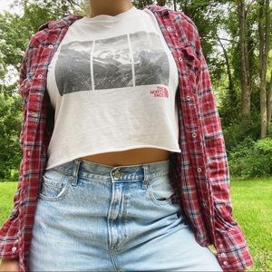 The North Face White and Red Short Sleeve Tee